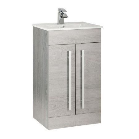 Kartell Purity 500mm Floor Standing 2 Door Silver Oak Vanity Unit with Ceramic Basin
