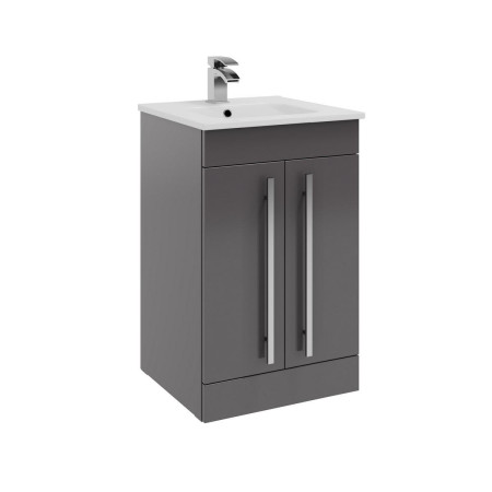 Kartell Purity 500mm Floor Standing 2 Door Unit & Ceramic Basin - Storm Grey Gloss