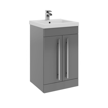 Kartell Purity 500mm Floor Standing 2 Door Unit & Mid Depth Ceramic Basin - Storm Grey Gloss
