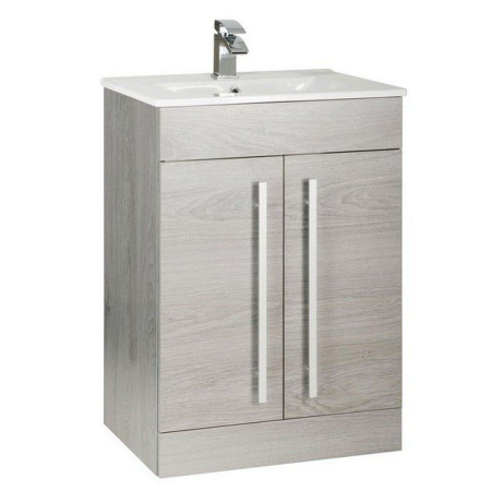 Kartell Purity 600mm Floor Standing 2 Door Silver Oak Vanity Unit with Ceramic Basin