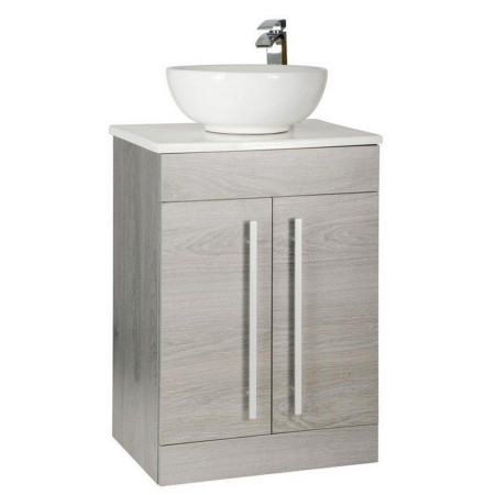 Kartell Purity 600mm Floor Standing 2 Door Silver Oak Vanity Unit with Worktop & Basin