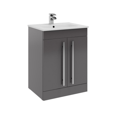 Kartell Purity 600mm Floor Standing 2 Door Unit & Ceramic Basin - Storm Grey Gloss