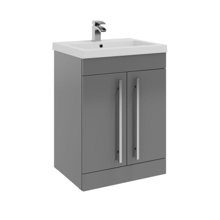 Kartell Purity 600mm Floor Standing 2 Door Unit & Mid-Depth Ceramic Basin - Storm Grey Gloss