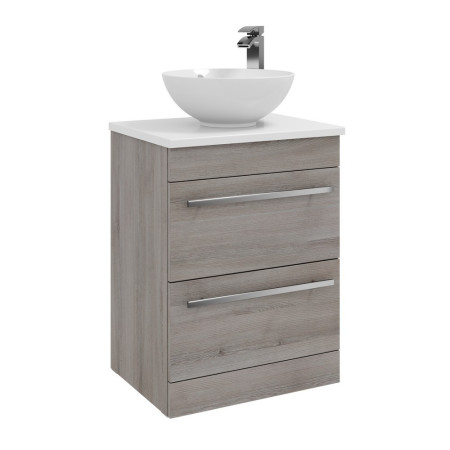 Kartell Purity 600mm Floor Standing 2 Drawer Silver Oak Vanity Unit with Worktop & Basin