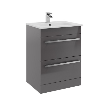 Kartell Purity 600mm Floor Standing 2 Drawer Unit & Basin - Storm Grey Gloss