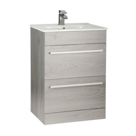 PSO600DR/FUR057PU Kartell Purity 600mm Floor Standing Drawer Silver Oak Vanity Unit with Ceramic Basin