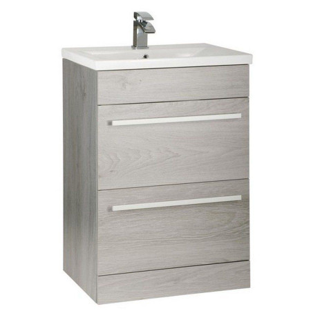 PSO600DR/FUR061PU Kartell Purity 600mm Floor Standing Drawer Silver Oak Vanity Unit with Mid Depth Basin