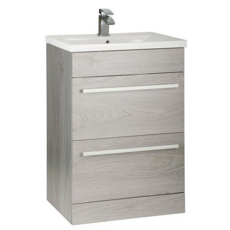 Kartell Purity 600mm Floor Standing Drawer Silver Oak Vanity Unit with Mid Depth Basin