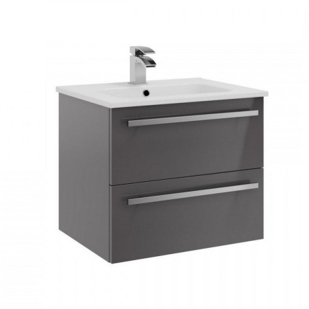 Kartell Purity 600mm Wall Mounted 2 Drawer Unit & Ceramic Basin - Storm Grey Gloss