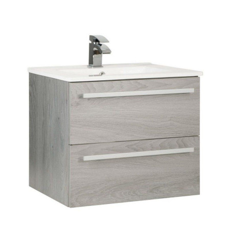 PSO600WM/FUR057PU Kartell Purity 600mm Wall Mounted Drawer Silver Oak Vanity Unit with Ceramic Basin