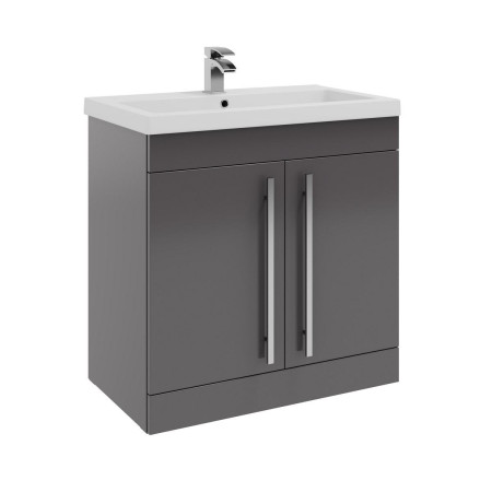 Kartell Purity 800mm Floor Standing 2 Door Unit & Mid Depth Ceramic Basin - Storm Grey Gloss