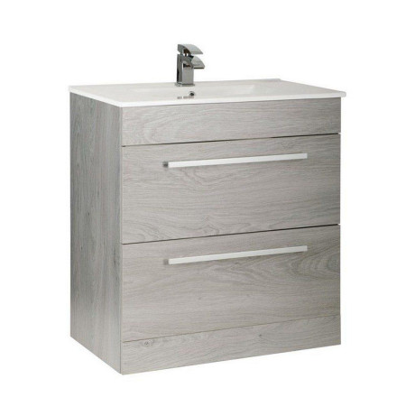 PSO800DR/FUR060PU Kartell Purity 800mm Floor Standing Drawer Silver Oak Vanity Unit with Ceramic Basin