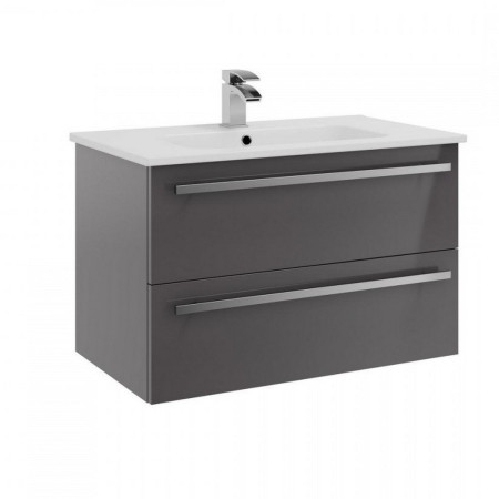 Kartell Purity 800mm Wall Mounted 2 Drawer Unit & Ceramic Basin - Storm Grey Gloss