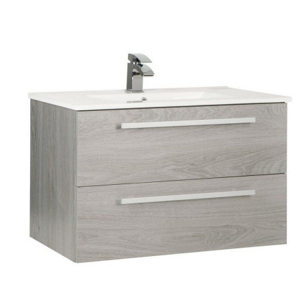 PSO800WM/FUR060PU Kartell Purity 800mm Wall Mounted Drawer Silver Oak Vanity Unit with Ceramic Basin
