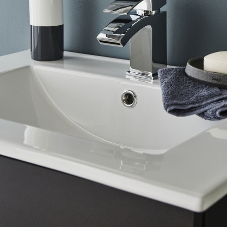 PN500DO/FUR063PU Kartell Purity Matt Black Floorstanding 500mm Two Door Vanity Unit with Black Handles Lifestyle