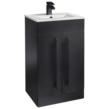 PN500DO/FUR063PU Kartell Purity Matt Black Floorstanding 500mm Two Door Vanity Unit with Black Handles