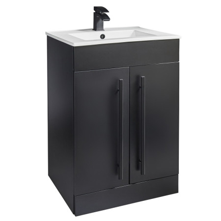 PN600DO/FUR057PU Kartell Purity Matt Black Floorstanding 600mm Two Door Vanity Unit with Black Handles