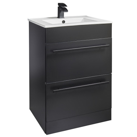PMB600DR/FUR057PU Kartell Purity Matt Black Floorstanding 600mm Two Drawer Vanity Unit with Black Handles