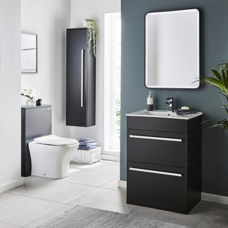 PMB1400SU Kartell Purity Matt Black Wall Mounted Side Unit Lifestyle with Chrome Handles