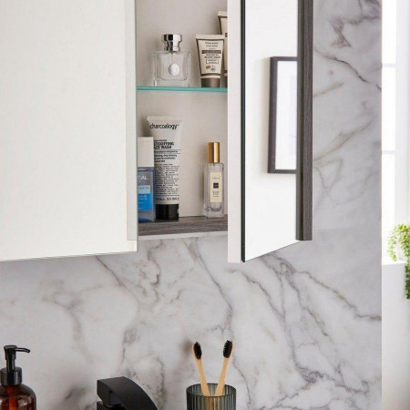 PSO600MIR Kartell Purity Silver Oak 600mm Mirror Cabinet Bathroom Setting
