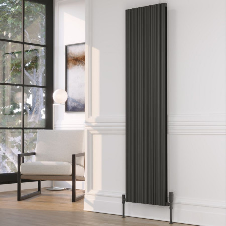Kartell Quebec 1775 x 479mm Black Vertical Single Panel Radiator