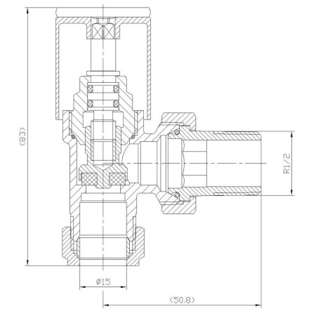 GREY-ANG Kartell Textured Grey 15mm Angled Radiator Valves Line Drawing
