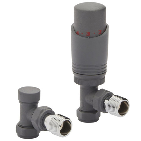Kartell Textured Grey Thermostatic TRV Angled Radiator Valves