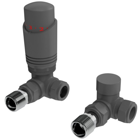 Kartell Textured Grey Thermostatic TRV Corner Radiator Valves