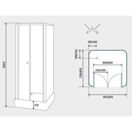 Kinedo Constort 815 x 815mm Shower Pod Technical Drawing