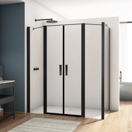 Kudos Divera 1000mm Bifold Shower Door in Matt Black with Inline Panels and Side Panels