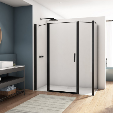 Kudos Divera 1000mm Pivot Shower Door in Matt Black with Inline Panel