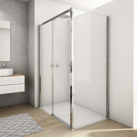 Kudos Divera 1200mm Sliding Shower Door in Chrome with Side Panel Corner View