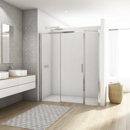 Kudos Divera 1000mm Sliding Shower Door in Chrome with Inline Panel for Recess