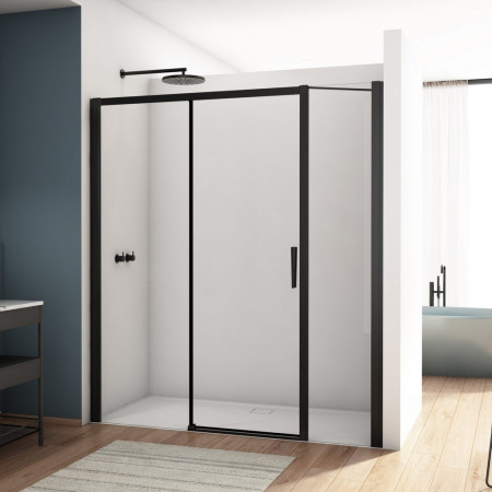 Kudos Divera 1000mm Sliding Shower Door in Matt Black with Inline Panel