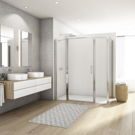 Kudos Divera Pivot Shower Door in Chrome with Two Inline Panels & Side Panel