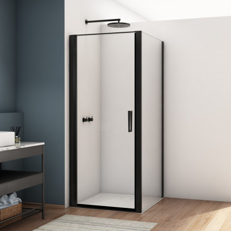 Kudos Divera 760mm Pivot Shower Door in Matt Black with Side Panel