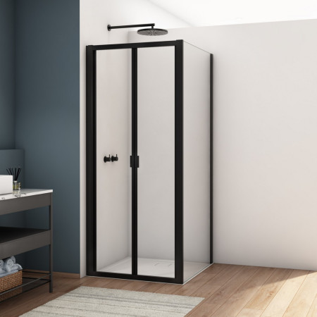 Kudos Divera 800mm Bifold Shower Door in Matt Black with Side Panel