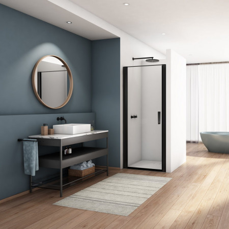 Kudos Divera 800mm Pivot Shower Door in Matt Black Lifestyle