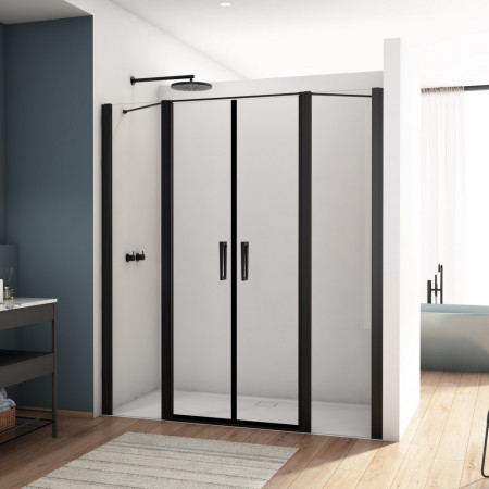 Kudos Divera 900mm Bifold Shower Door in Matt Black with Inline Panels