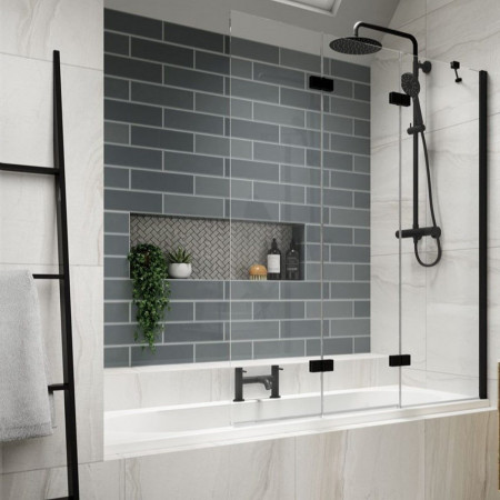 Kudos Inspire 1250mm Right Three Panel Infold Bath Screen RH in Matt Black