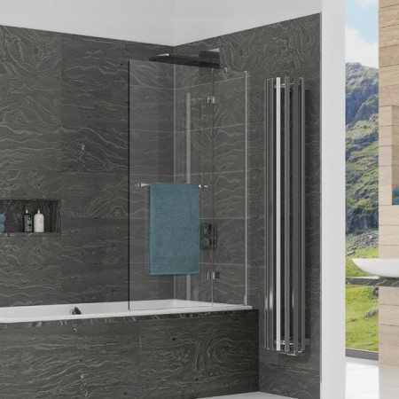 Kudos Inspire 2 Panel In-Swing Bath Screen with Towel Rail 1500 x 950mm RH - 6mm Glass