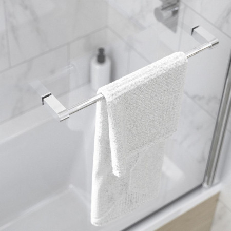 Kudos Inspire Chrome Single Panel 8mm Bath Screen with Towel Rail Closeup