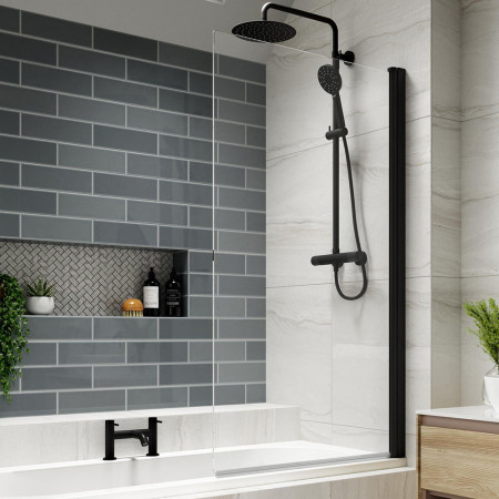 Kudos Inspire Matt Black Single Panel 6mm Bath Screen