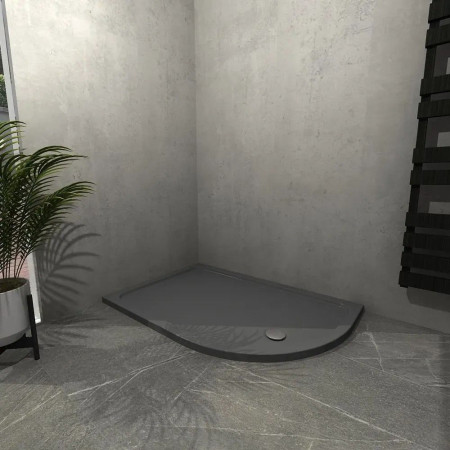 KSQ12090LHSRGR Kudos Kstone Slip Resistant Slate Grey 1200 x 900mm Offset Quadrant LH Shower Tray Bathroom Setting