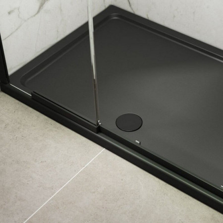 KS15080SRGR Kudos Kstone Slip Resistant Slate Grey 1500 x 800mm Rectangle Shower Tray Bathroom Setting