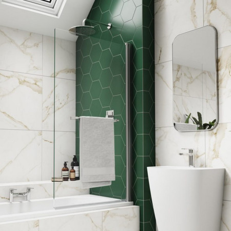 Kudos Single Panel 6mm Bath Screen With Towel Rail in Chrome