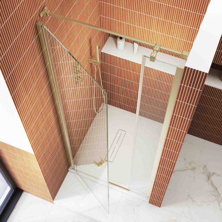 SNPR120BRG Kudos Siona 1200mm Pivot Recess Shower Door in Brushed Brass Lifestyle