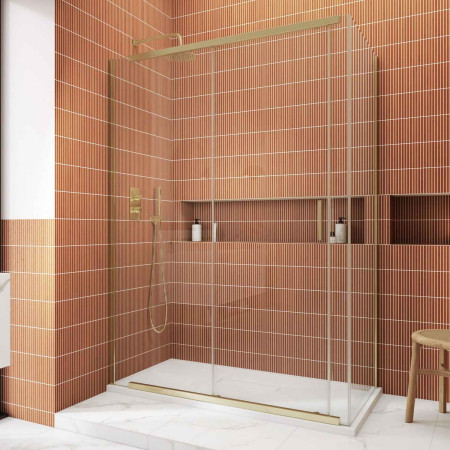 SNS150BRG Kudos Siona 1500mm Sliding Shower Door in Brushed Brass with a Side Panel