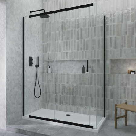 SNS150MBK Kudos Siona 1500mm Sliding Shower Door in Matt Black with a Side Panel