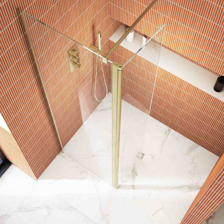 SNWPI90BRG Kudos Siona 900mm Wetroom Panel in Brushed Brass with Hinged Return Panel Inwards